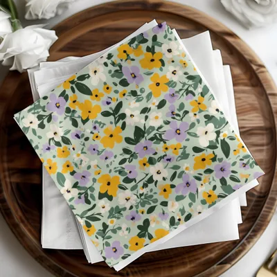Yellow and Purple Floral Pattern Napkin Set