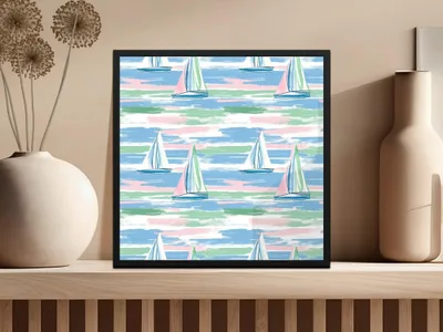 Sailboat Seamless Pattern, Digital Paper, Nautical Theme, Scrapbook Paper, 12x12 JPEG Files, Digital Download - Moore and Mountain