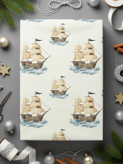 Sailing Ship T-Shirt, Nautical Digital Paper, Seamless Pirate Ship Pattern, Ocean Themed T Shirt Design, Seascape Wallpaper, Boat Digital - Moore and Mountain