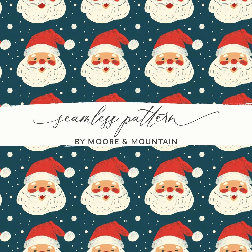 Santa Claus Seamless Pattern Digital Paper, Christmas Vector JPEG Files, Holiday Scrapbook Paper, Festive Fabric Design, Digital Download - Moore and Mountain