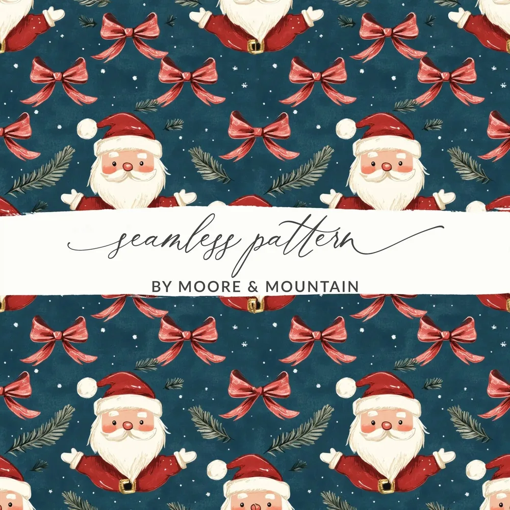 Santa Digital Seamless Pattern, Christmas Digital Paper, Holiday Fabric Design, Winter Background, Festive Print, Santa Repeat Pattern - Moore and Mountain