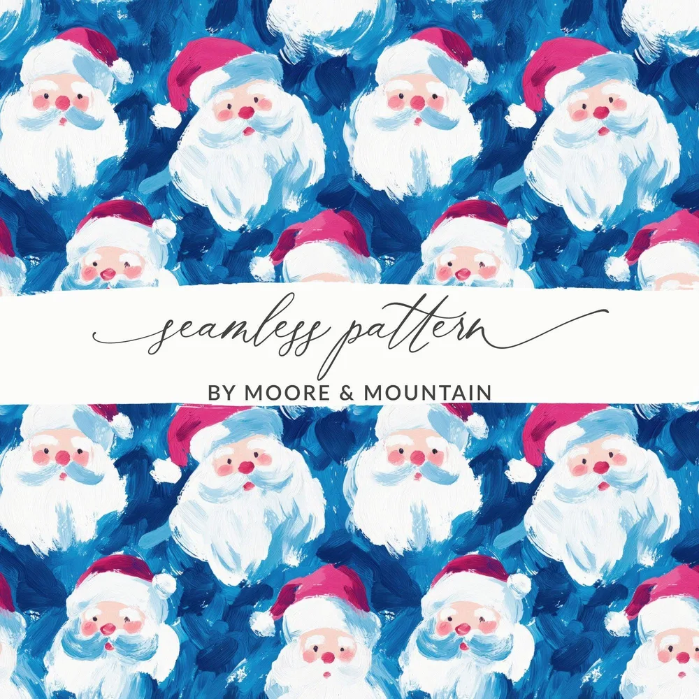 Santa Seamless Pattern, Christmas Digital Paper, Holiday Background, Festive Surface Design, Painting Style Digital Download - Moore and Mountain