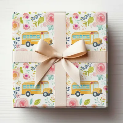 School Bus and Flowers Gift Wrapping Paper