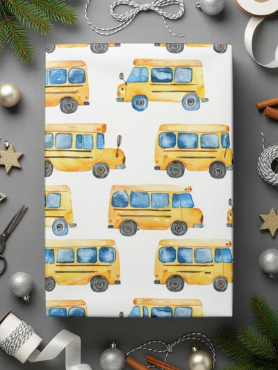 School Bus Pattern Digital Paper, Watercolor Buses, Seamless Repeat Pattern, Yellow Vehicle Design, Back to School Digital Download - Moore and Mountain