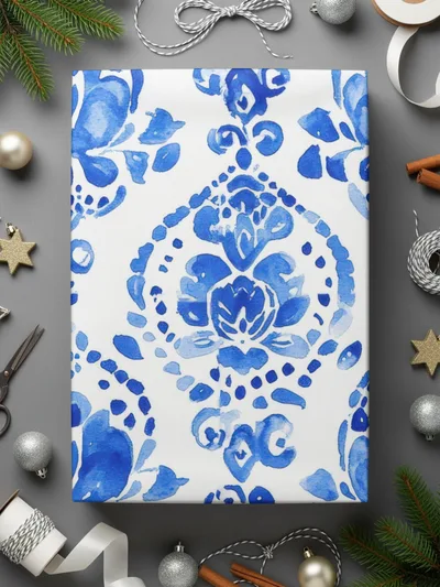 Seamless Art Noveau Pattern Intricate Floral in Blue and White Watercolors Digital - Moore and Mountain