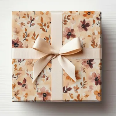 Floral Gift Box with Cream Bow Elegant Packaging