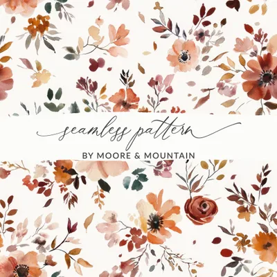 Seamless Autumn, Wildflower Field, Burgundy, Brown, Rust Colored, Floral, Sublimation Design, Surface Pattern Design, For Commercial Use