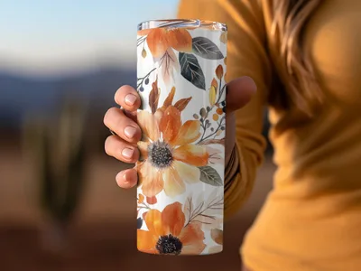 Autumn Floral Design Travel Tumbler Insulated Mug Cup