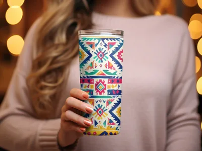 Vibrant Geometric Pattern Travel Mug for Drinks