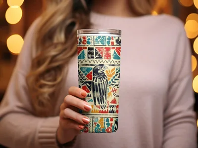 Vibrant Ethnic Pattern Tumbler with Bird Design
