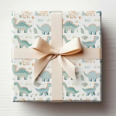 Dinosaur Themed Gift Box with Ribbon for Kids