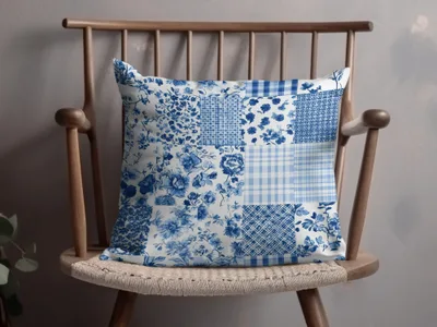Blue and White Patchwork Floral Cushion Cover Product