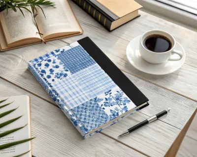 Blue Patterned Patchwork Hardcover Journal Notebook