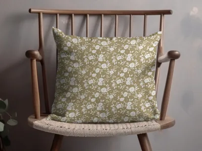 Olive Green Floral Pattern Decorative Cushion Cover