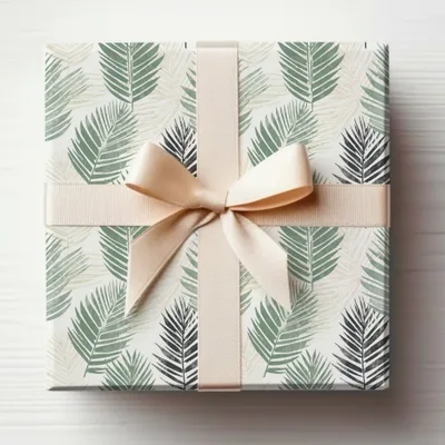 Elegant Tropical Leaf Print Gift Box with Beige Ribbon