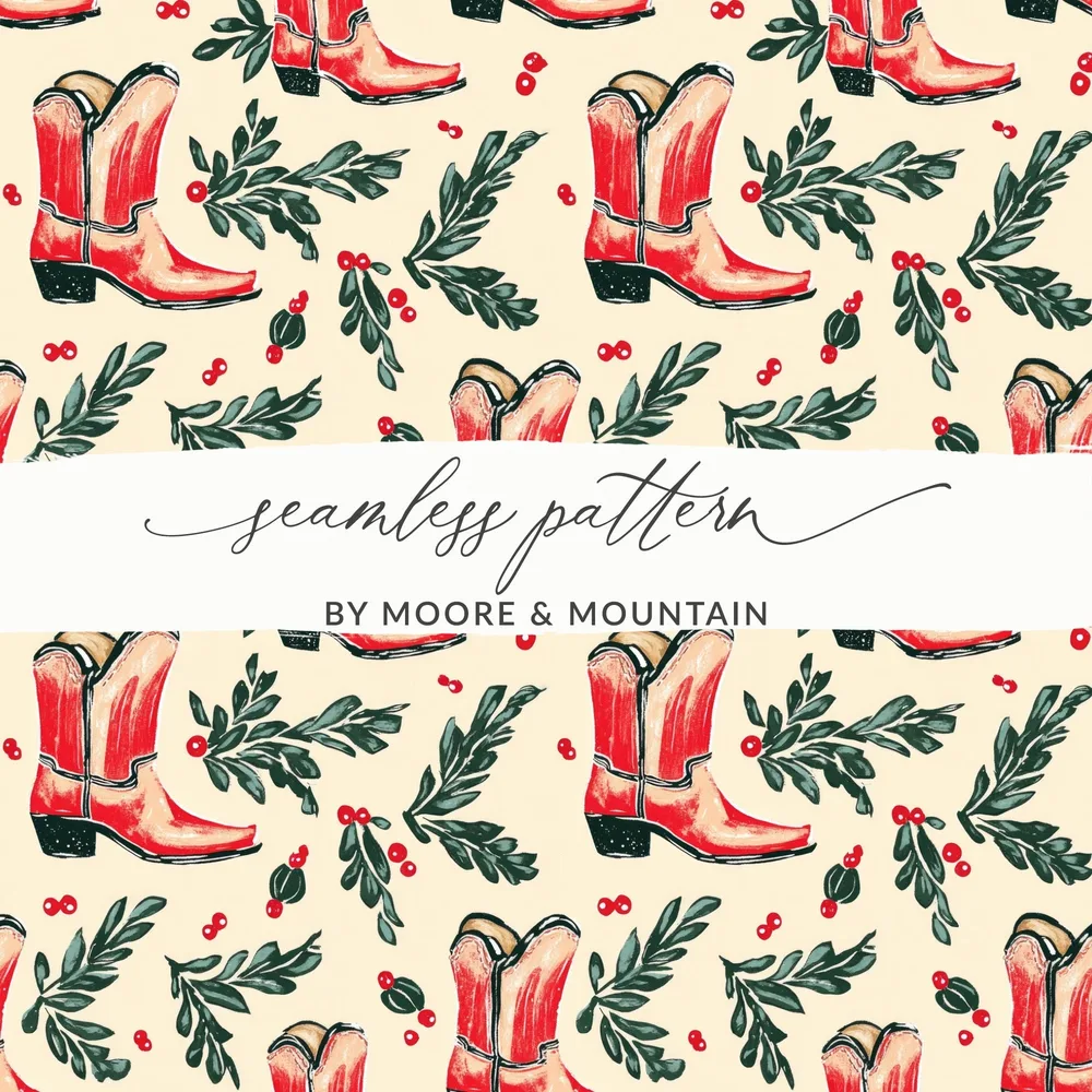 Seamless Christmas Cowboy Boots, Festive Cowboy Boots Seamless Pattern Download Contains - Moore and Mountain