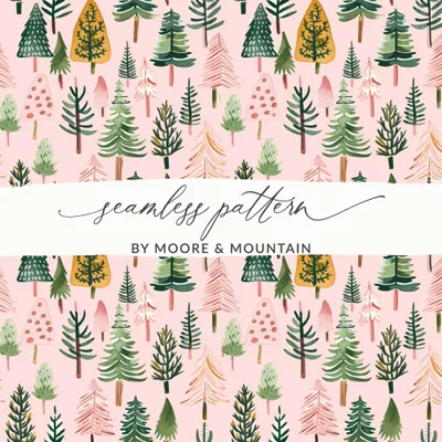Seamless Christmas Tree Pattern Digital Paper, Holiday Trees, Winter Digital Download, Pink Background, Festive Decor, Scrapbooking Papers