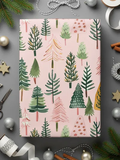 Seamless Christmas Tree Pattern Digital Paper, Holiday Trees, Winter Digital Download, Pink Background, Festive Decor, Scrapbooking Papers - Moore and Mountain
