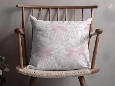 Elegant Pink and White Bow Pattern Throw Pillow
