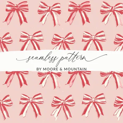 Seamless Coquette Bows Pattern Light Pink Background Digital