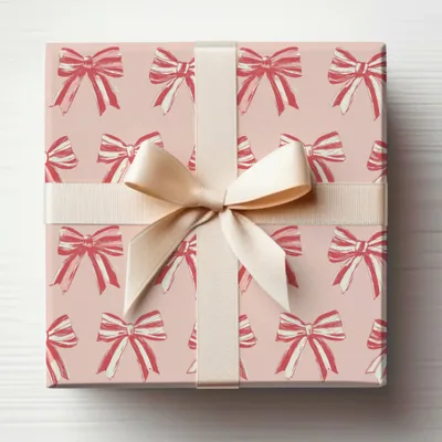 Elegant Pink Gift Wrap with Red Bows Gift Wrapping Paper