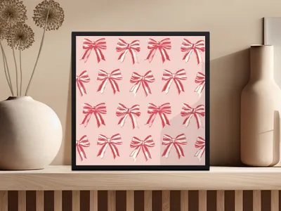 Pink Background Artwork with Red and White Bows Wall Art