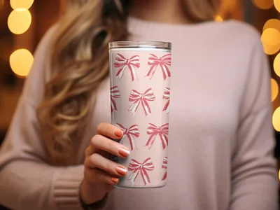 Pink Ribbon Pattern Insulated Tumbler Travel Mug