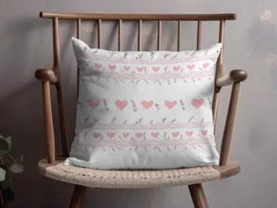 Pink Hearts and Floral Pattern Decorative Pillow