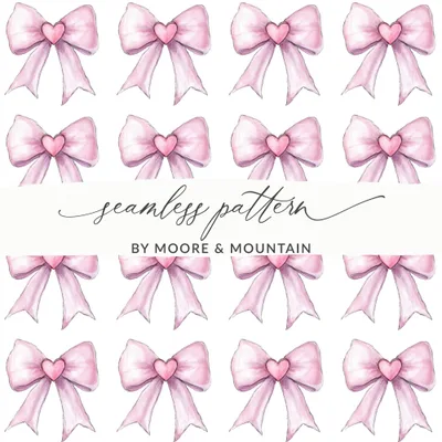Seamless Coquette Heart Bows Pattern Light Pink Digital