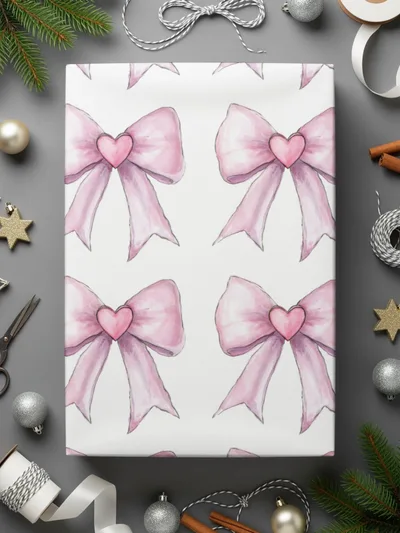 Pink Heart Bow Design Wrapping Paper for Gifts