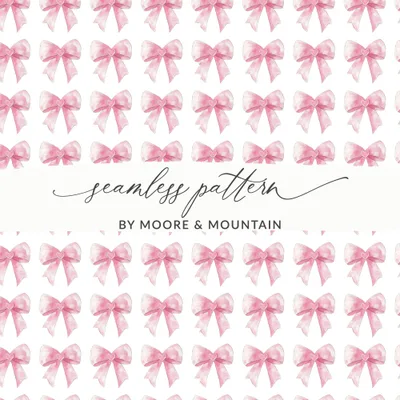Seamless Coquette Heart Pink Bow Pattern Background Digital