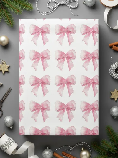 Pink Heart Bow Pattern Wrapping Paper for Gifts