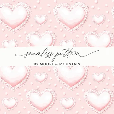 Seamless Coquette Hearts and Pearls on Light Pink Digital