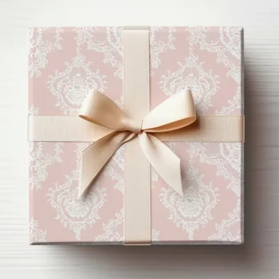 Elegant Pink Lace Design Gift Box with Satin Ribbon