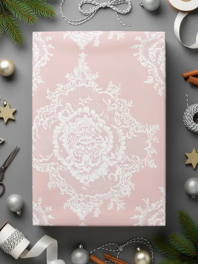 Elegant Pink Gift Wrap with White Floral Pattern