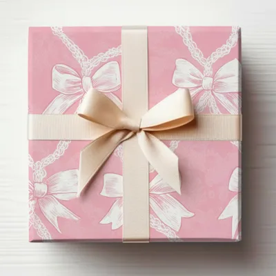 Elegant Pink Gift Box with Cream Ribbon Design