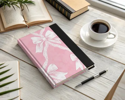 Pink Bow and Lace Design Hardcover Notebook