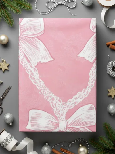 Elegant Pink Gift Wrap with White Bows Design