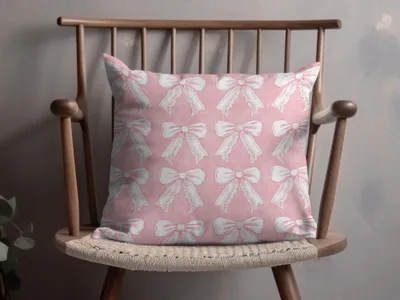 Pink Pillow with White Lace Bow Design Cushion Decor
