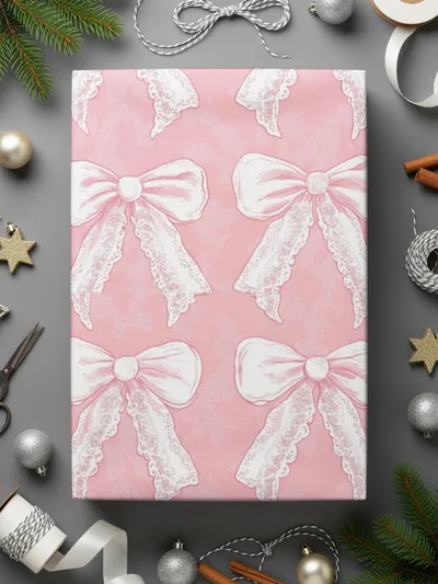 Pink Gift Wrap with White Lace Bow Design Sheet