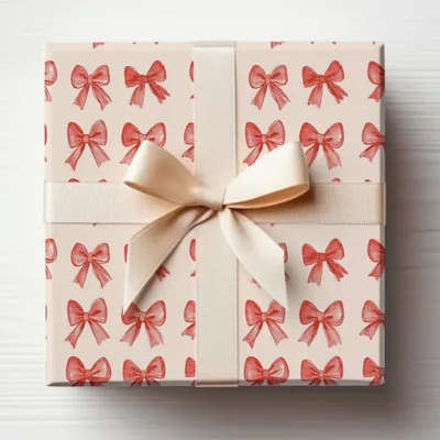 Elegant Gift Box with Red Bow Pattern for Special Occasions
