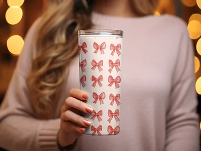 Red Bow Patterned Travel Tumbler for Hot and Cold Drinks