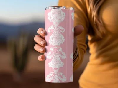 Elegant Pink Floral Lace Design Travel Tumbler