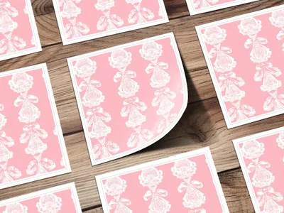 Elegant White Lace and Ribbons on Pink Greeting Cards