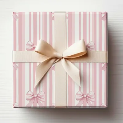 Pink Ribbon and Striped Pattern Gift Wrap Product