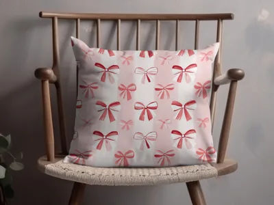Decorative Pink and Red Bow Pattern Throw Pillow