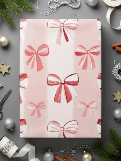 Pink and Red Bow Pattern Decorative Wrapping Paper