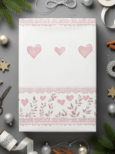 Elegant Heart and Floral Design Gift Wrapping Paper