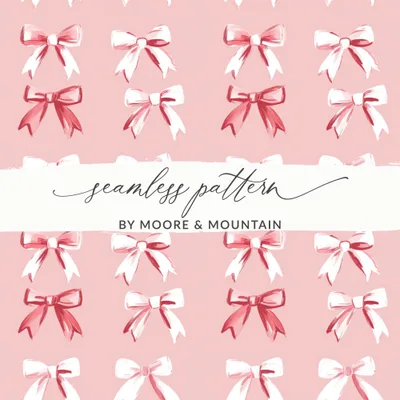 Seamless Coquette Pattern with Light Pink Bows Digital