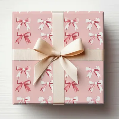 Pink Gift Box with Bow Pattern Ribbon for Special Occasions